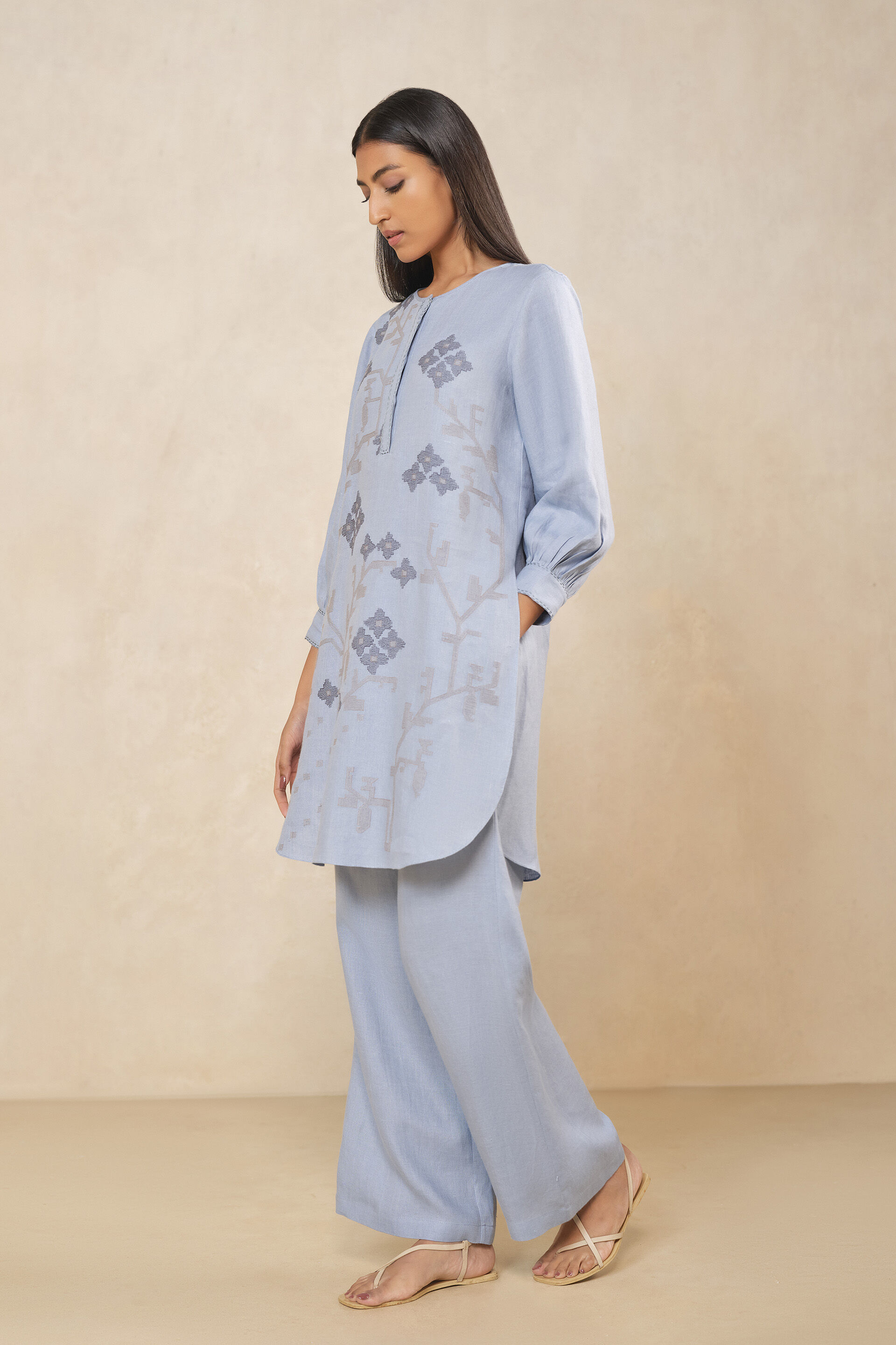 Haiku Embroidered Hemp Kurta Set - Blue, Blue, image 3